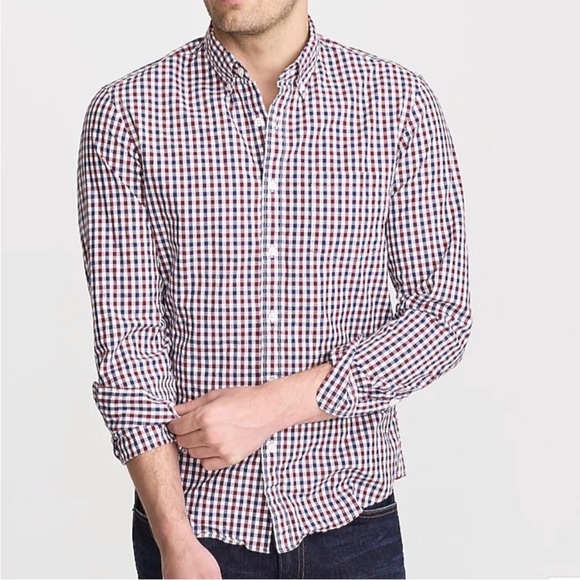 J. CREW Gingham Button Down Shirt Blue Red Size Large Like New - Picture 1 of 7